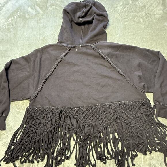We The Free Macrame Fringe Hoodie Sweatshirt Womens Medium Boho Festival Cropped - Picture 13 of 13